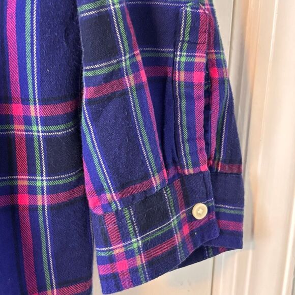 Old Navy The Boyfriend Shirt XL blue & pink plaid soft flannel cotton 1 pocket b - Picture 6 of 9